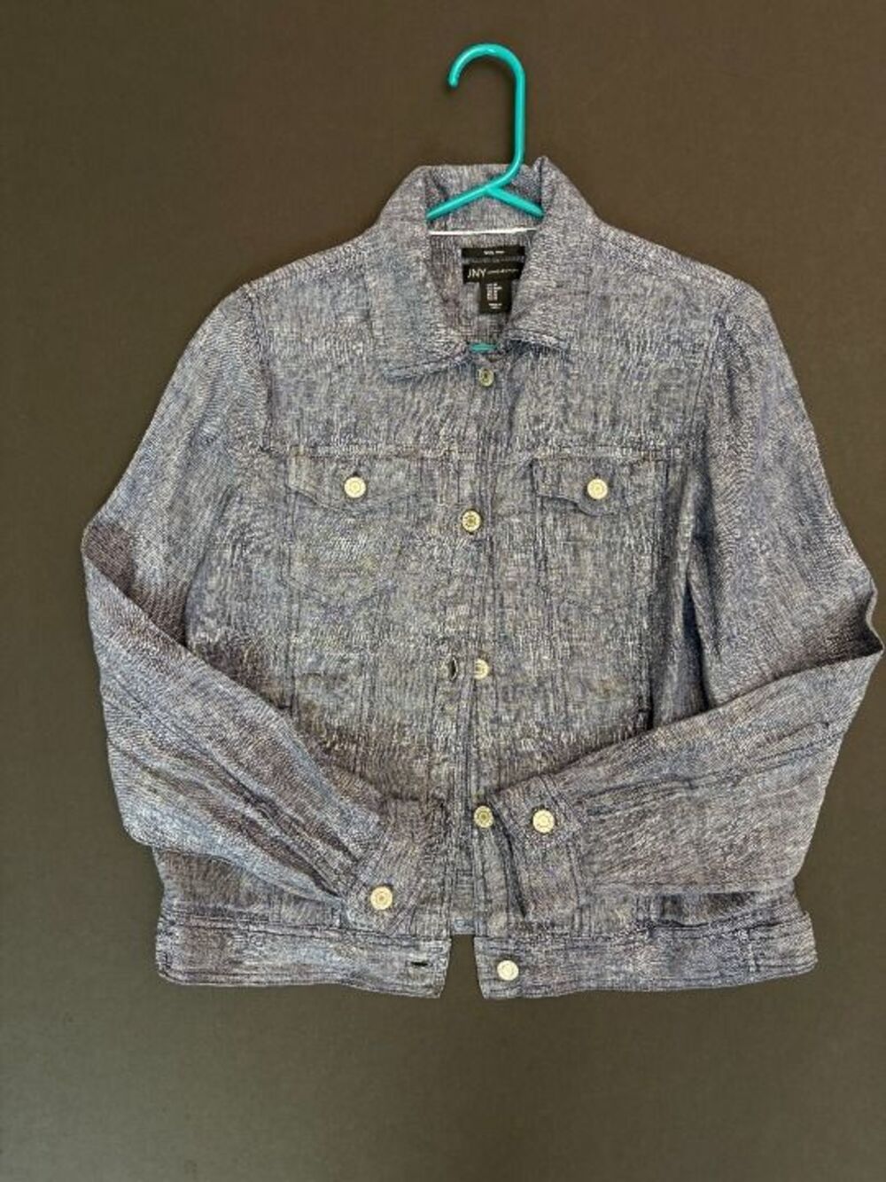 JNY Women's M Blue 100% Linen Jacket Coastal Chic Preppy European Vacation